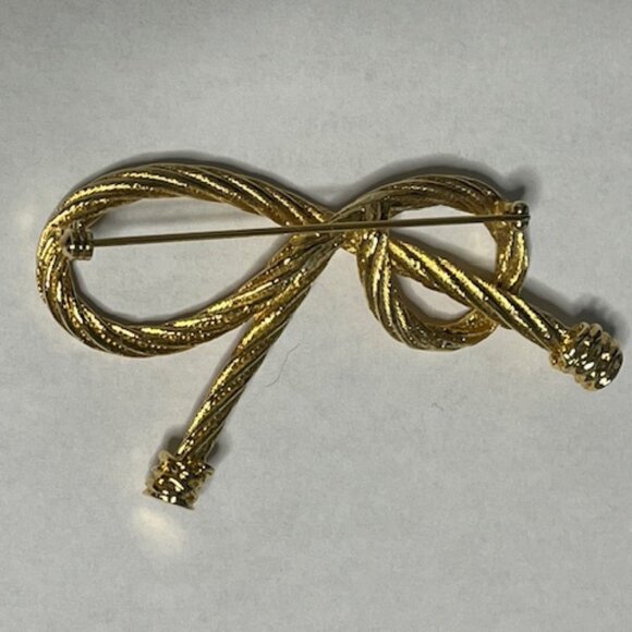 VTG Gold Tone Twisted Rope Bow Pin/Brooch Classic Style 3" Long - Picture 3 of 9
